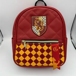 Harry Potter Gryffindor Faux Leather Mini‎ Backpack Crimson Yellow Checkered